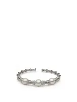 18K White Gold Open Bangle With Pearls And Diamonds