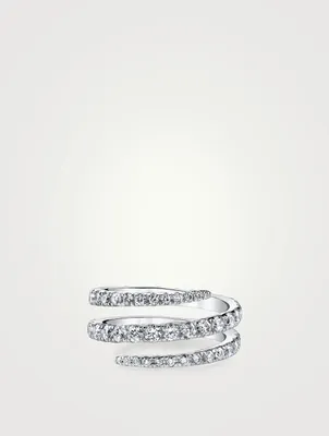 18K White Gold Pinky Coil Ring With Diamonds
