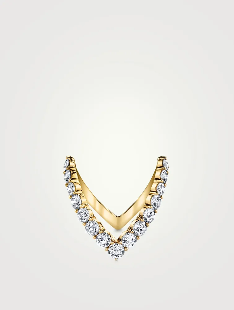 18K Gold V Ring With Diamonds