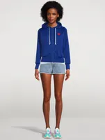 Embroidered Heart Zip-Up Hoodie