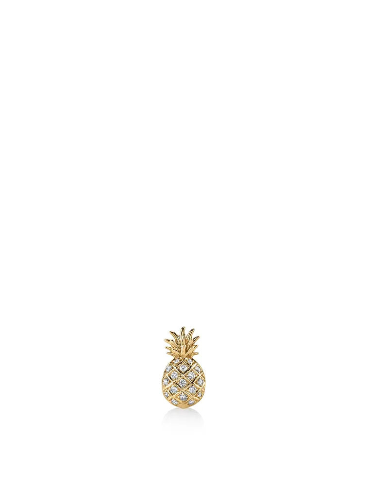 14K Gold Pineapple Stud Earring With Diamonds