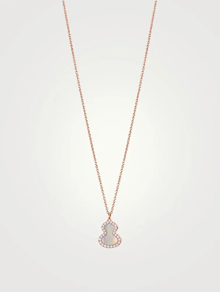 Petite Wulu 18K Rose Gold Necklace With Diamonds And Mother Of Pearl