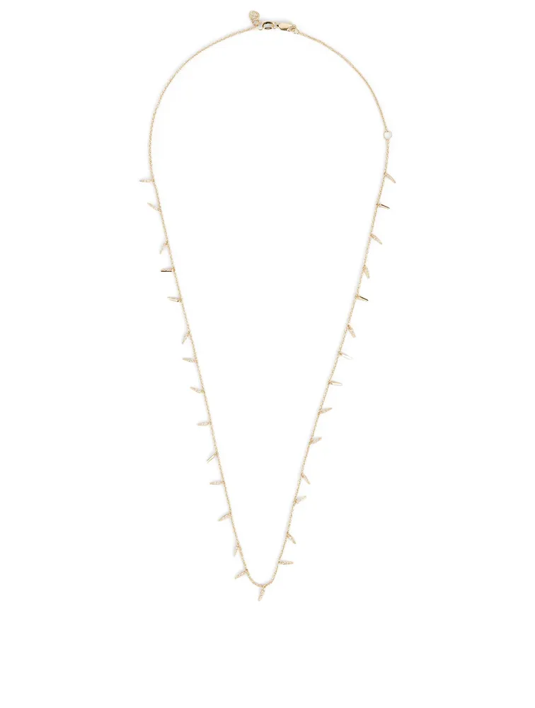 14K Gold Fringe Drop Necklace With Diamonds