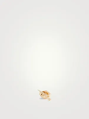 14K Gold Lightning Bolt Single Stud Earring With Diamonds