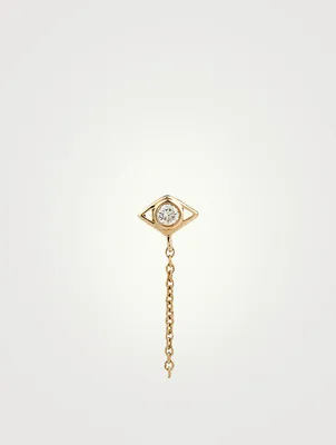 14K Gold Evil Eye Chain Stud Earring With Diamond