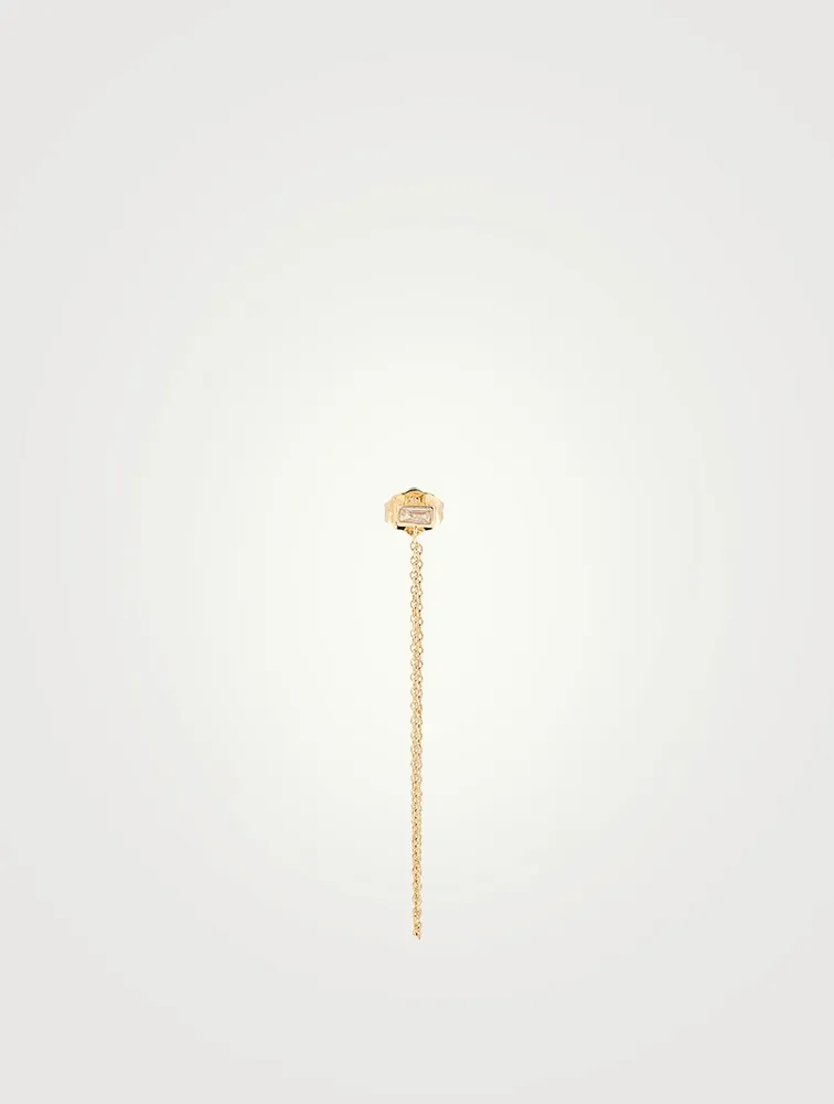 14K Gold Single Chain Drop Earring With Diamond