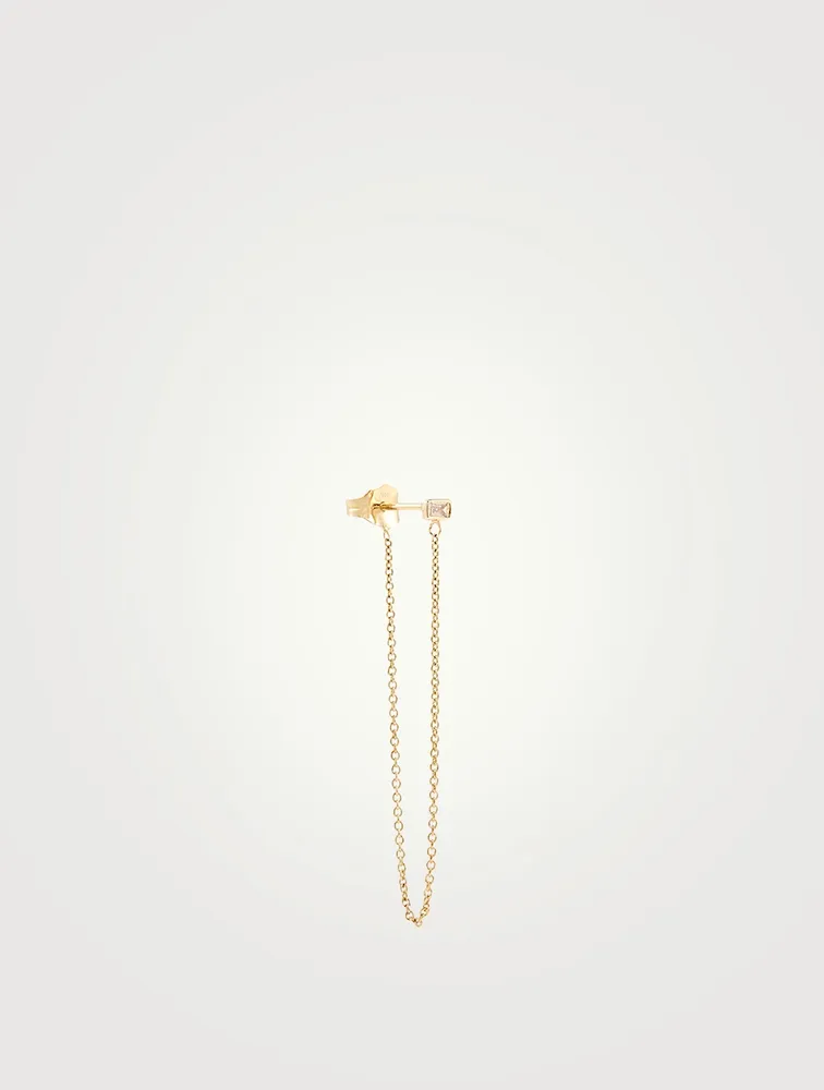 14K Gold Single Chain Drop Earring With Diamond