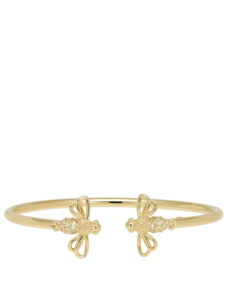 18K Gold Bee Bellina Bangle Bracelet With Diamonds