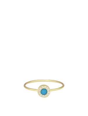 Mini 18K Gold Circle Ring With Turquoise Inlay And Diamonds