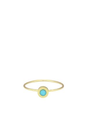 Mini 18K Gold Circle Ring With Turquoise Inlay