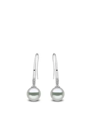 18K White Gold Pearl Drop Earrings With Diamonds