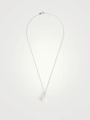 18K White Gold Necklace With Pearl And Diamond Loop Pendant