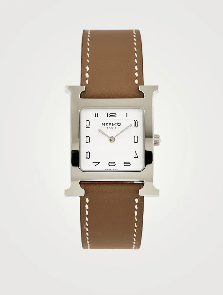 Heure H Leather Strap Watch, 26 x 26mm
