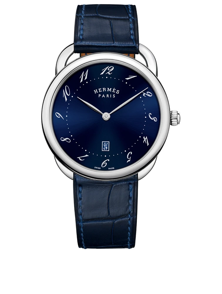 Very Large Arceau Stainless Steel Alligator Strap Watch
