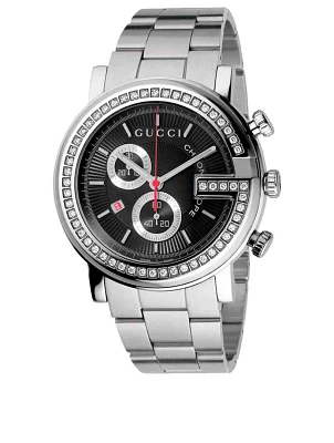 G Chrono Stainless Steel Bracelet Watch With Diamonds