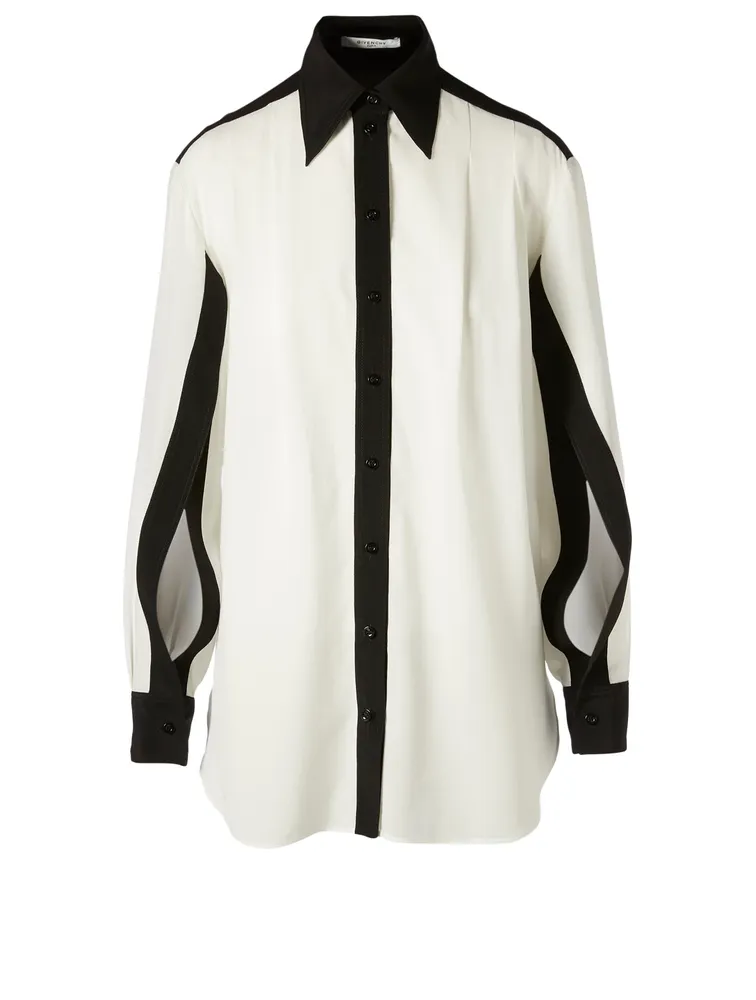 Two-Tone Silk Shirt With Open Sleeves