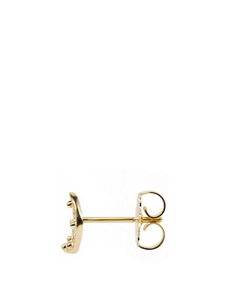 Aztec 14K Gold Moon Crescent Stud Earrings With Diamonds