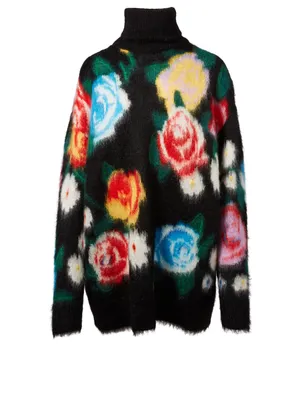 Rose Intarsia Mohair-Blend Turtleneck