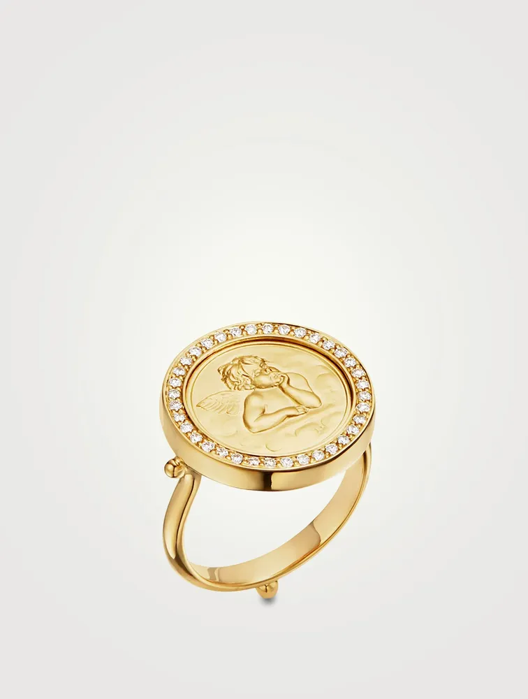 18K Gold Angel Ring With Diamonds