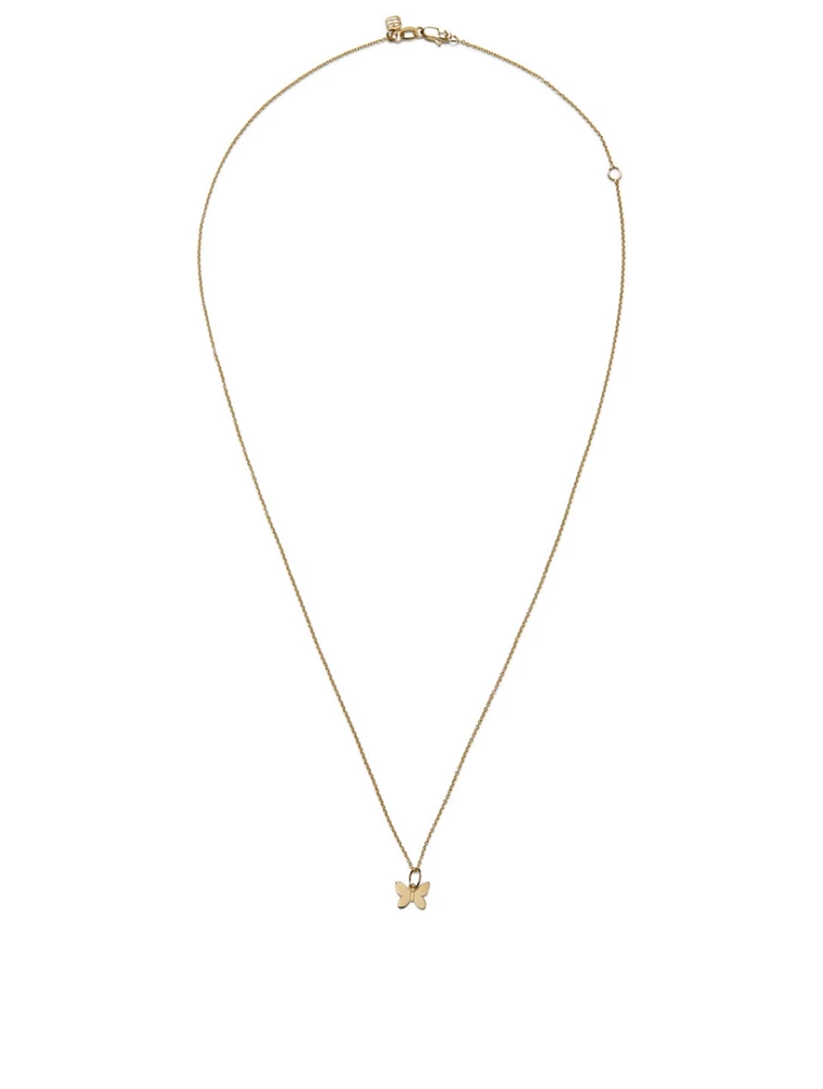 Tiny Pure 14K Yellow Gold Butterfly Charm Necklace