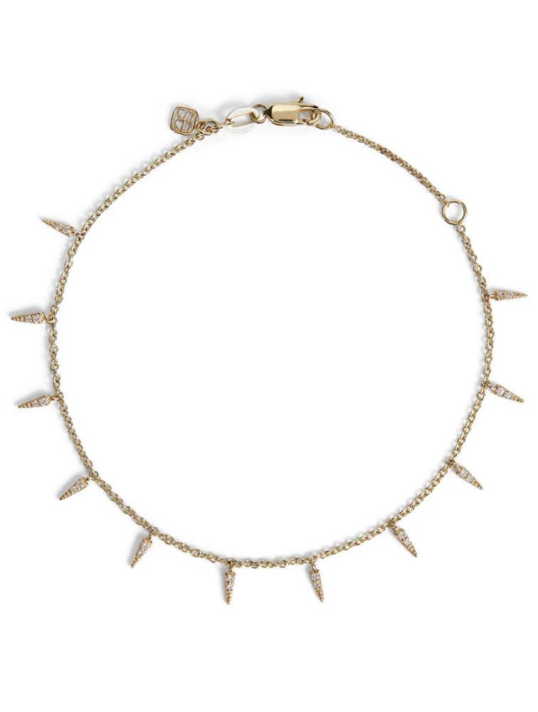 14K Yellow Gold Fringe Drop Bracelet With Pave Diamonds