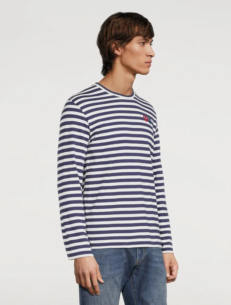 Heart Patch Long-Sleeve T-Shirt Striped Print
