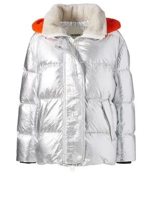 Metallic Down Puffer Coat With Fur