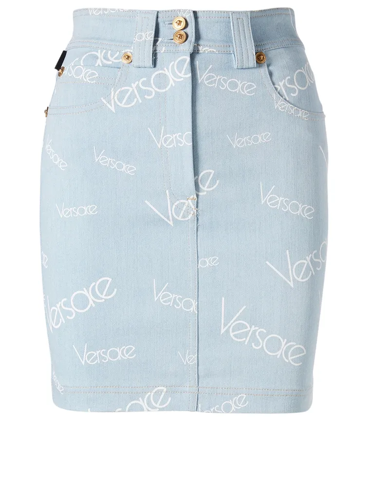 Denim Mini Skirt Logomania Print