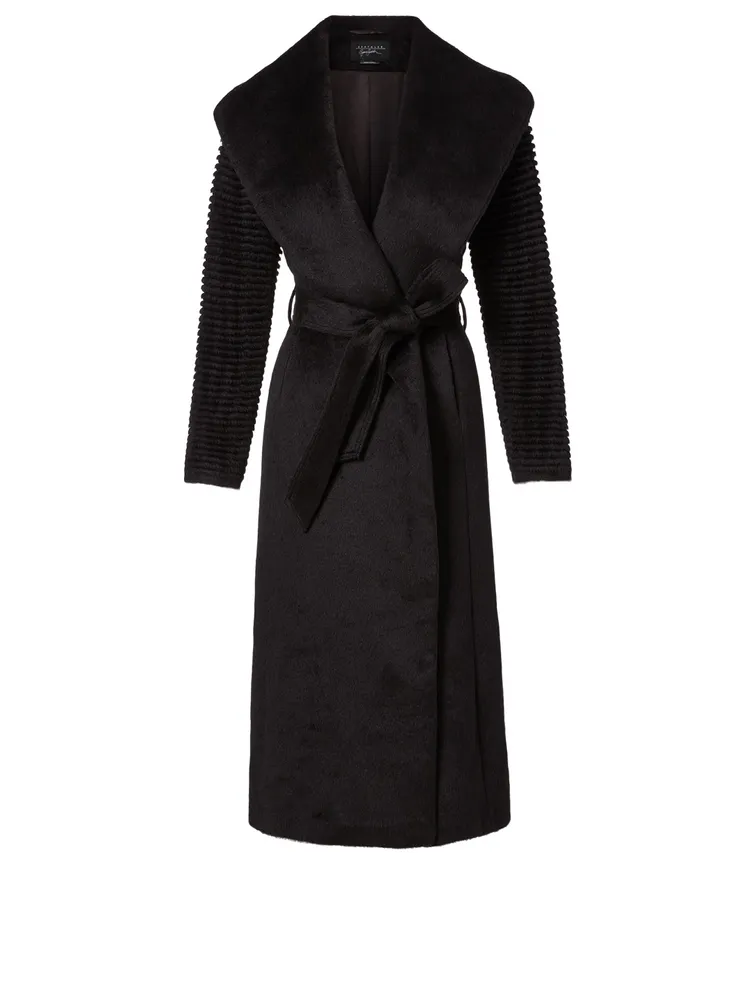 Alpaca Long Coat with Ribbed Sleeves