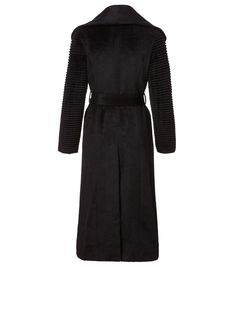 Alpaca Long Coat with Ribbed Sleeves