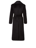 Alpaca Long Coat with Ribbed Sleeves