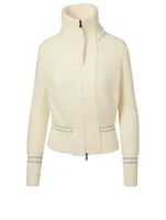 Zip-Up Down Wool Cardigan With Stripe