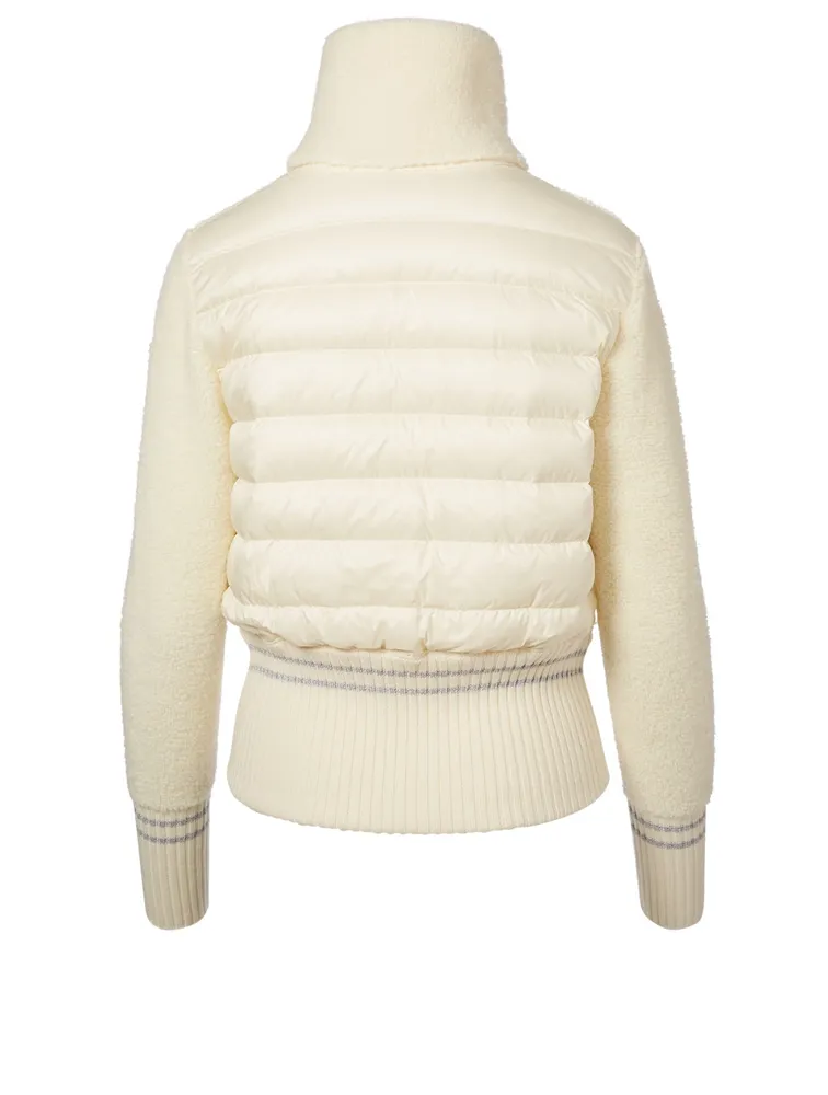 Zip-Up Down Wool Cardigan With Stripe