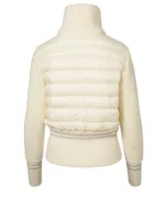 Zip-Up Down Wool Cardigan With Stripe