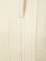 Zip-Up Down Wool Cardigan With Stripe