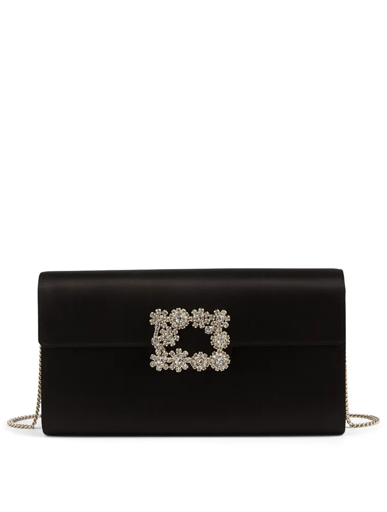Flower Buckle Silk Satin Envelope Clutch Bag