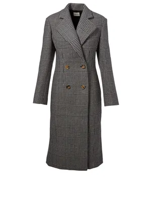 Violet Wool Blend Coat Houndstooth Print