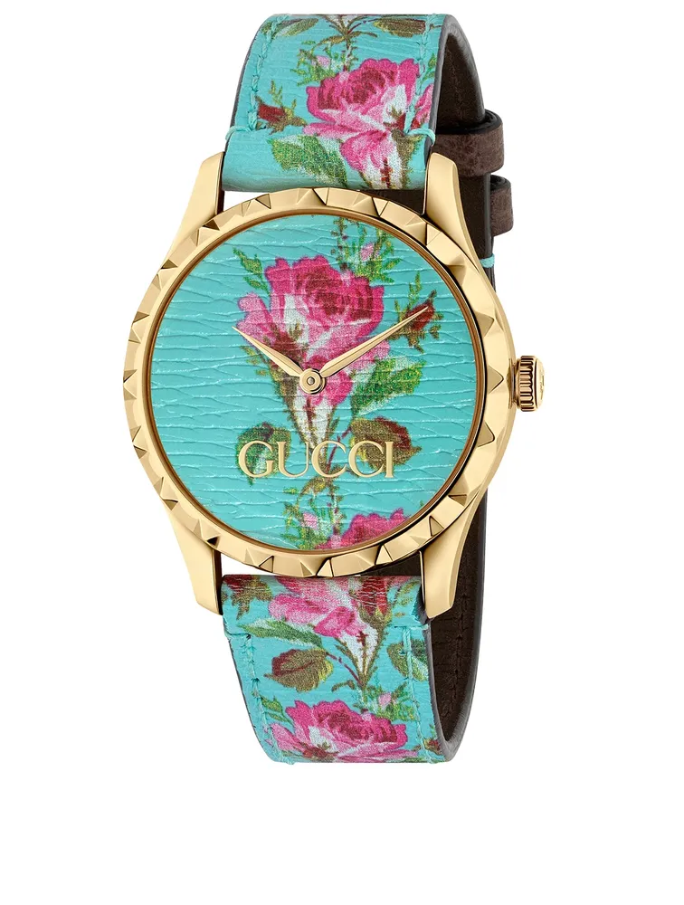 G-Timeless Goldtone Leather Strap Watch