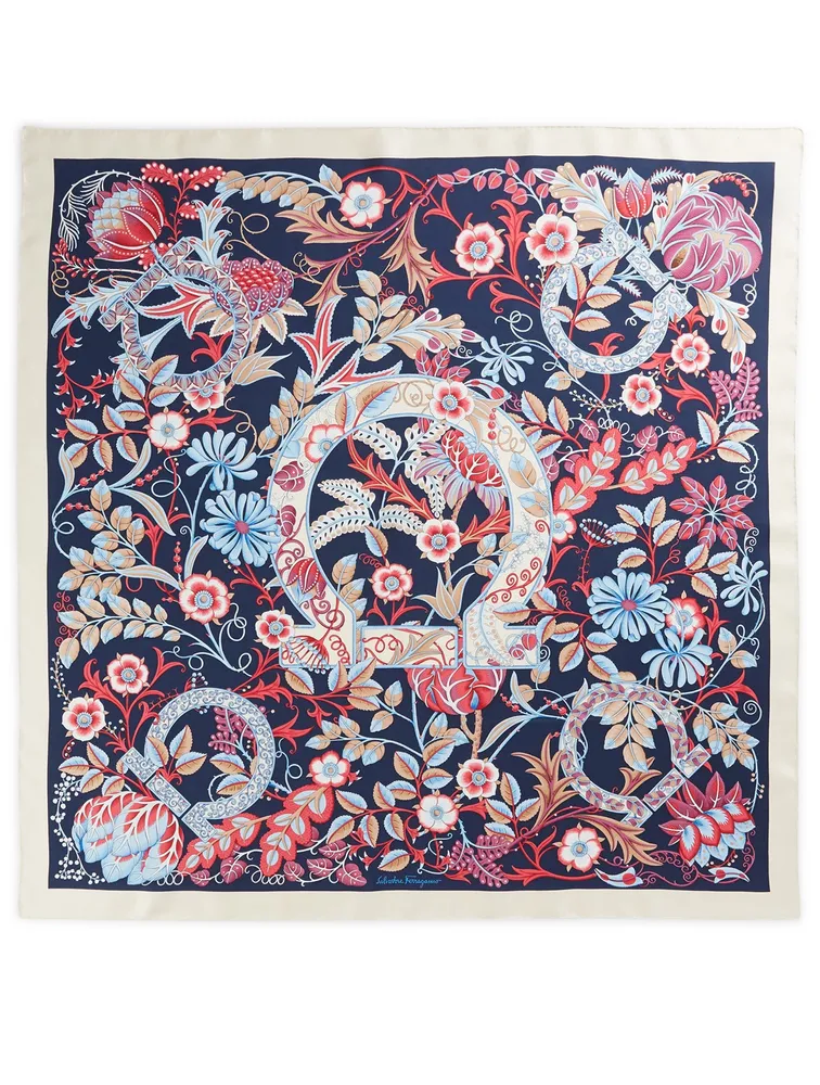 Silk Scarf In Floral Gancini Print
