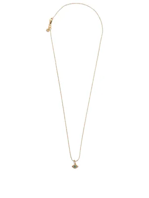 Tiny 14K Gold Bezel Evil Eye Charm Necklace With Turquoise and Diamonds