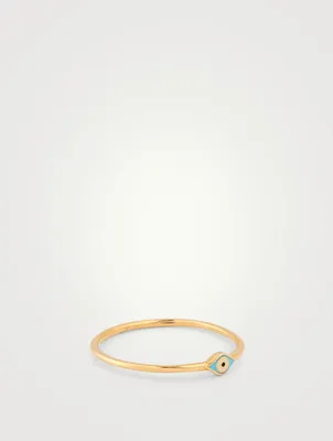 Mini 14K Gold Enamel Evil Eye Ring