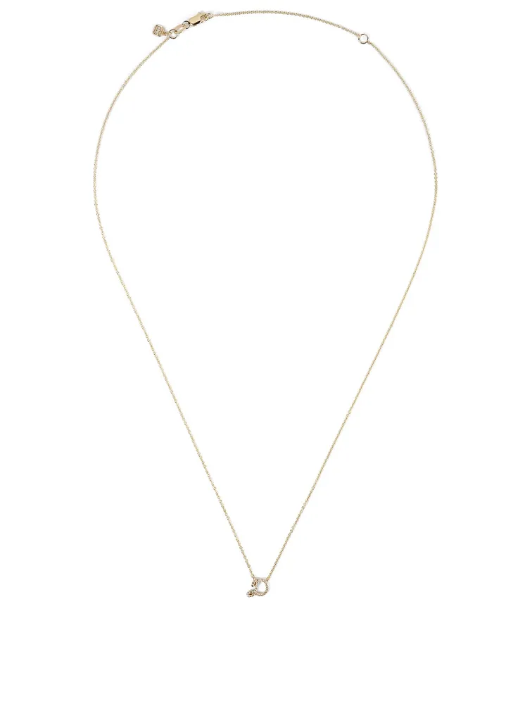 14K Gold D Iniitial Necklace With Diamonds