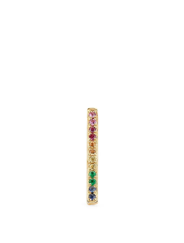 Medium 14K Gold Bar Stud Earring With Sapphires