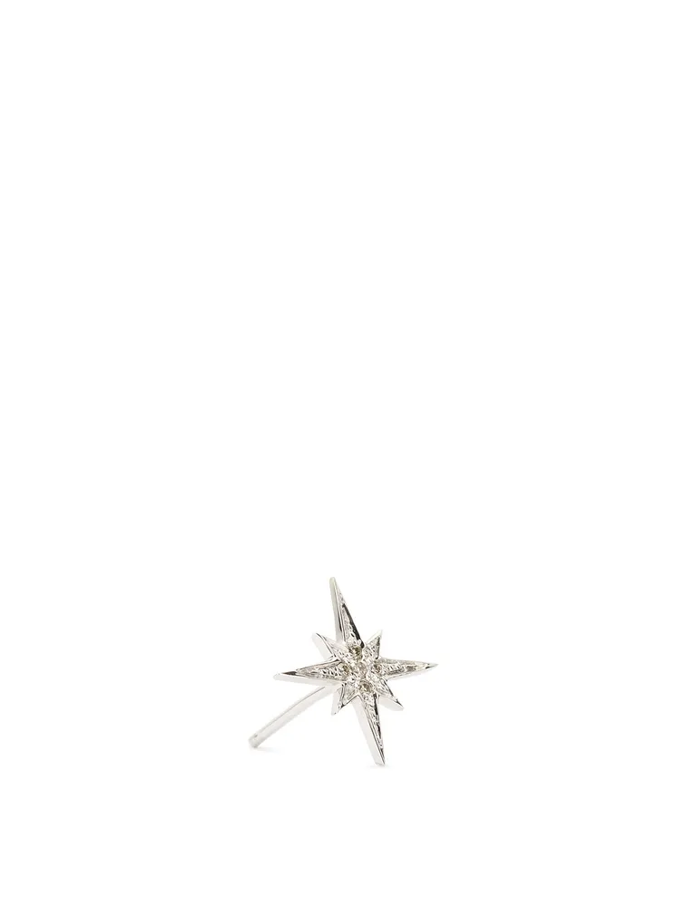 Small 14K White Gold Starburst Stud Earring With Diamonds