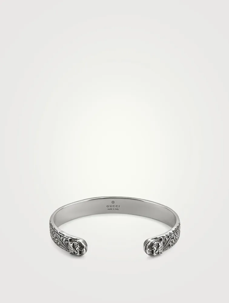 Sterling Silver Feline Head Cuff Bracelet