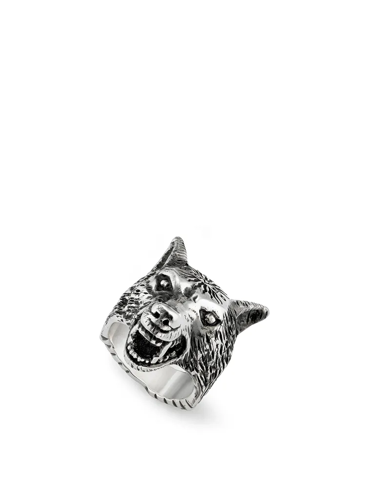 Anger Forest Sterling Silver Wolf Head Ring