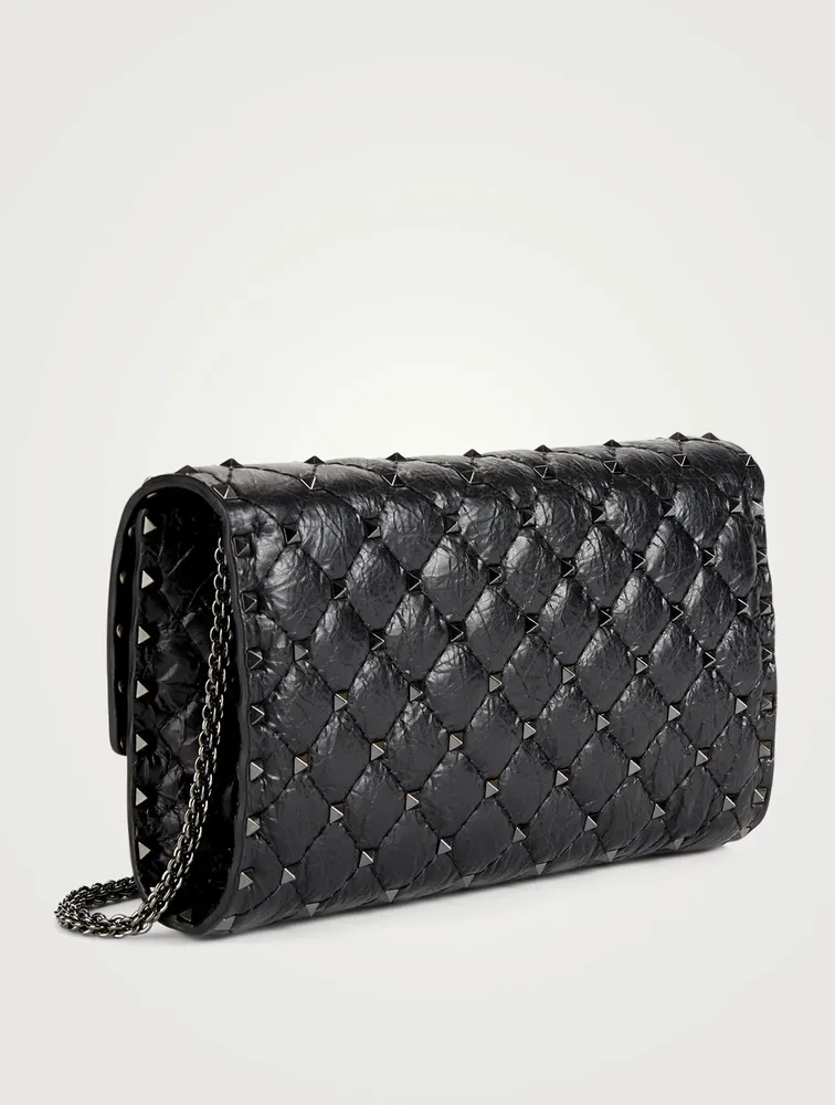 Rockstud Spike Cracked Leather Clutch Bag
