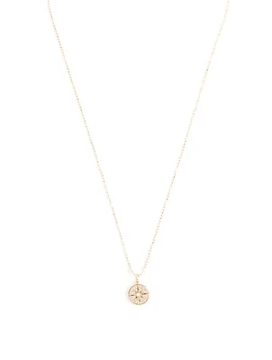 14K Gold Mini Starburst Medallion Necklace With Diamonds