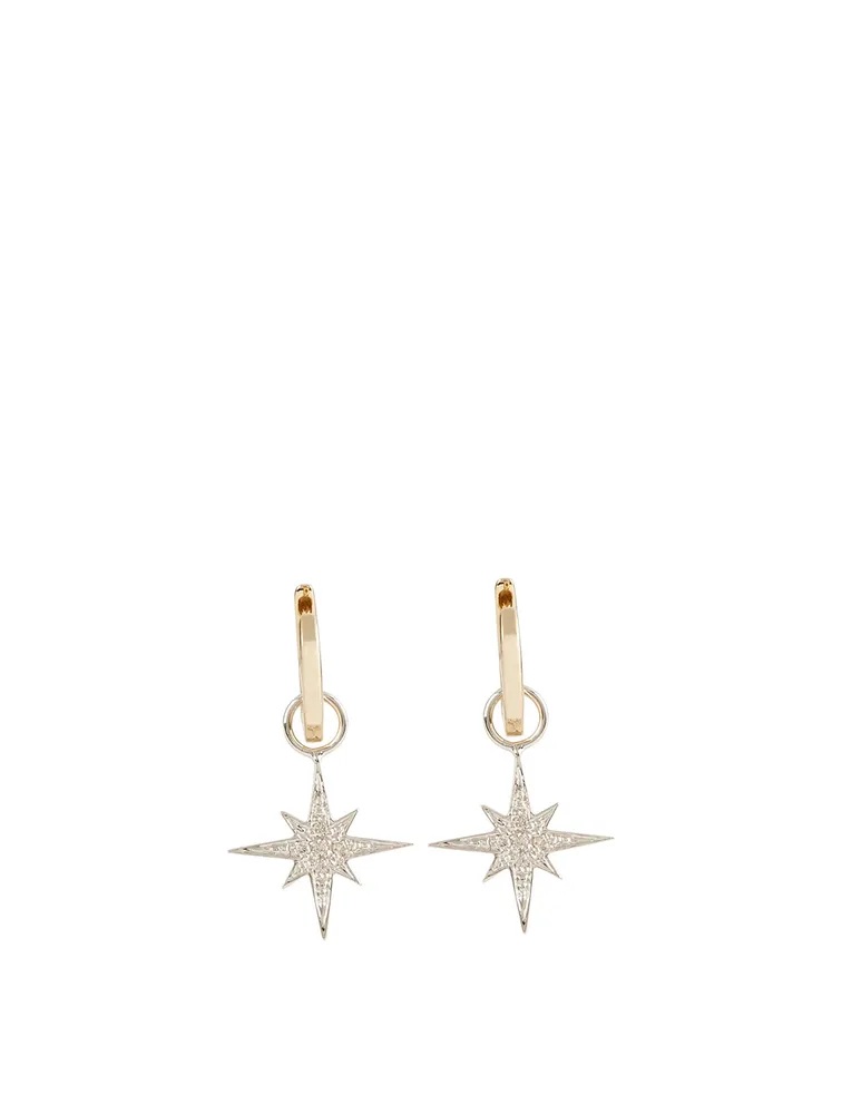 14K Gold Small Starburst Huggie Hoop Earrings With Diamonds