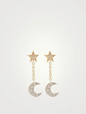 14K Gold Celestial Earrings With Diamonds